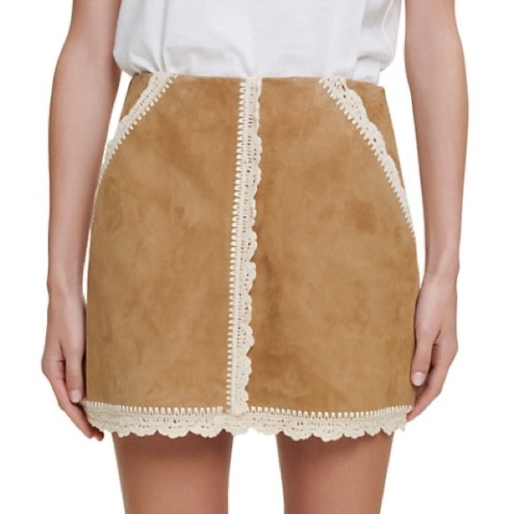 Maje Embroidered Leather Mini Skirt